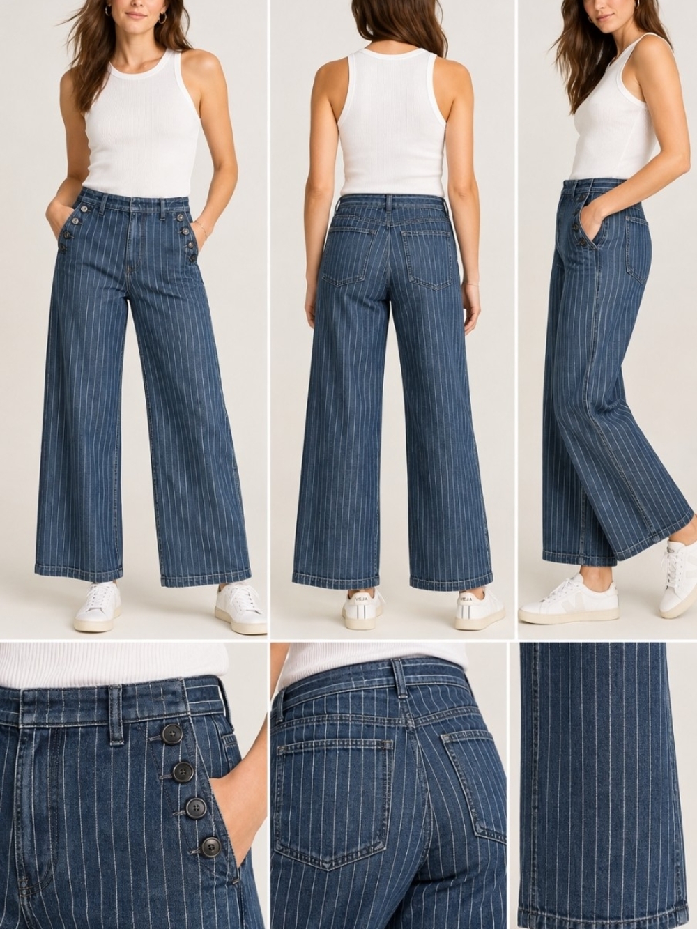 J. Crew Blue Pinstripe Wide-Leg Jeans